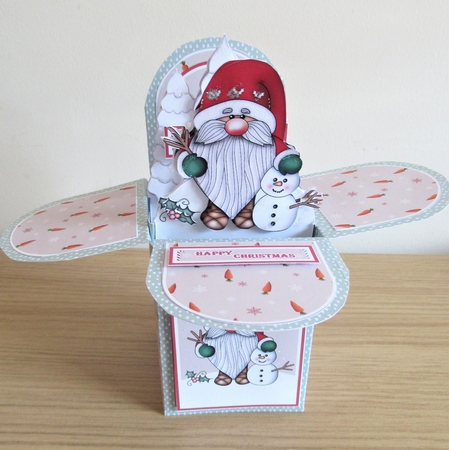 Gnome With Snowman Pop Up Box Card by Davina Rundle