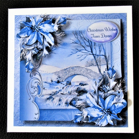Christmas Monochrome Blue - Snowy Bridge & Stream by Davina Rundle