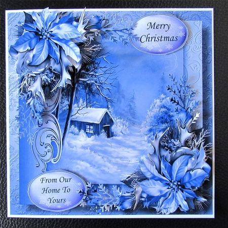 Christmas Monochrome Blue - Cottage In The Woods by Davina Rundle