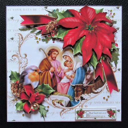 8x8 Poinsettia and robin with Christmas scene 2 by Davina Rundle