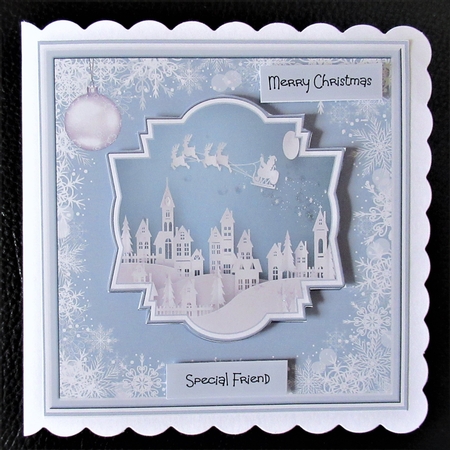 Santa flying over the roof tops 7x7 by Davina Rundle