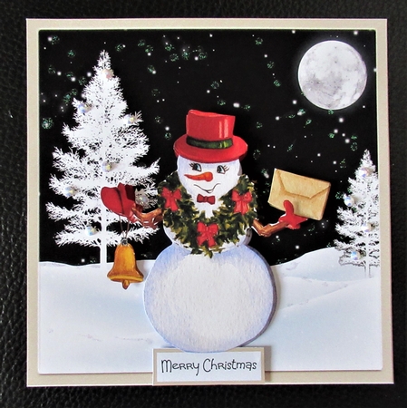 Holly bell snowman 7x7 by Davina Rundle