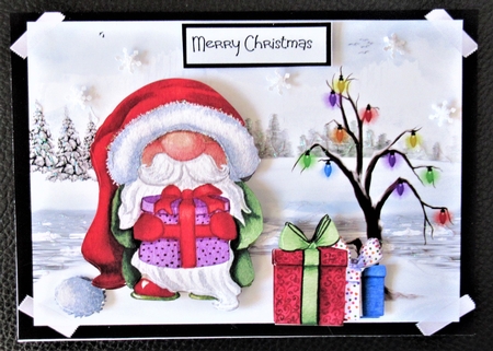 Santa gnome with gifts 7x7 by Davina Rundle
