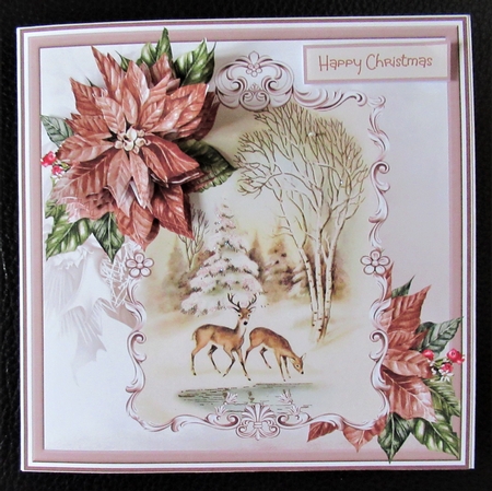 Reindeer and poinsettia 6x6 by Davina Rundle