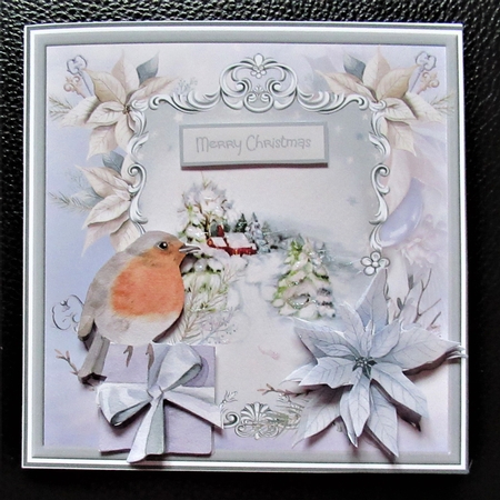 Robin and blue poinsettia 6x6 by Davina Rundle