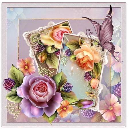 Rose and butterfly 6x6 by Davina Rundle
