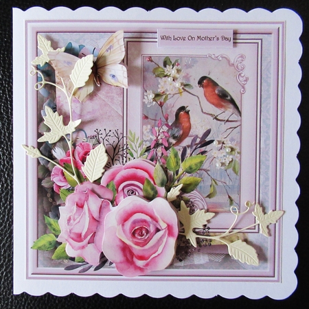 Rose birds and butterfly 7x7 by Davina Rundle