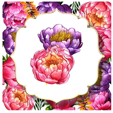6x6 Watercolour Floral - Pink & Purple Peonies by Davina Rundle