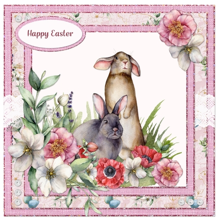 Spring Garden 1: Rabbits/Floral 7 x 7 Card Mini-Kit, 5 Sheets by Davina Rundle