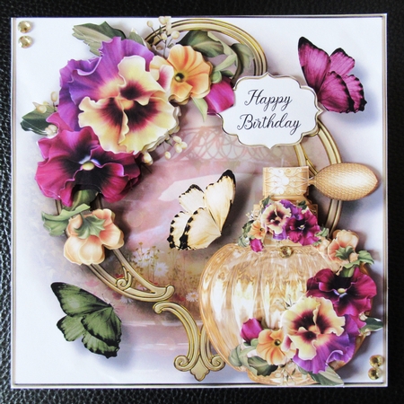 Perfume Bottle On Golden Frame - Muted Blooms by Davina Rundle