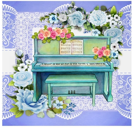 Vintage Piano With Blue Flowers 7x7 Mini Kit by Davina Rundle