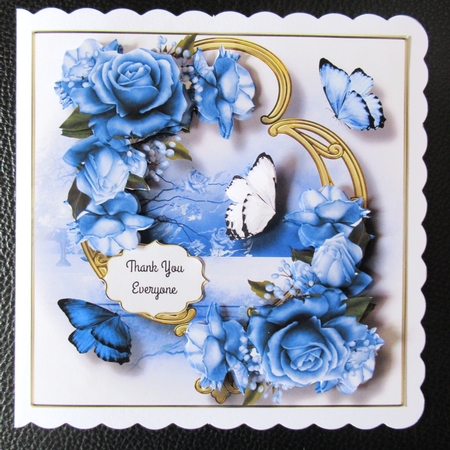 Blooms & Butterflies On Golden Frame - Blue Roses by Davina Rundle