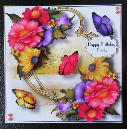 Blooms & Butterflies On Golden Frame - Summer Blooms by Davina Rundle