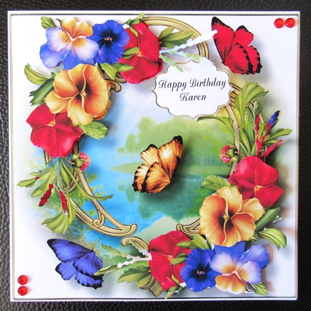 Blooms & Butterflies On Golden Frame - Pansies by Davina Rundle