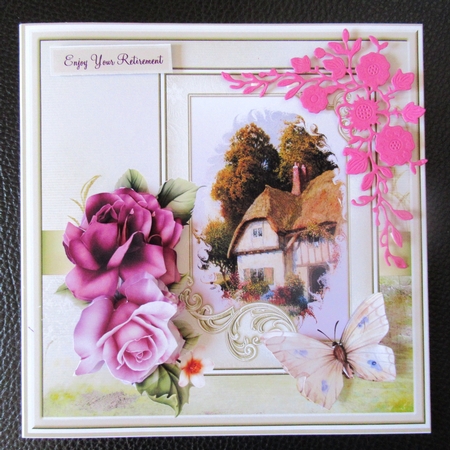 Country cottage and roses 7x7 by Davina Rundle