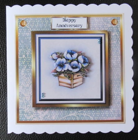 7x7 Blue Box Flowers Card Front Topper and decoupage with sentiments  by Davina Rundle