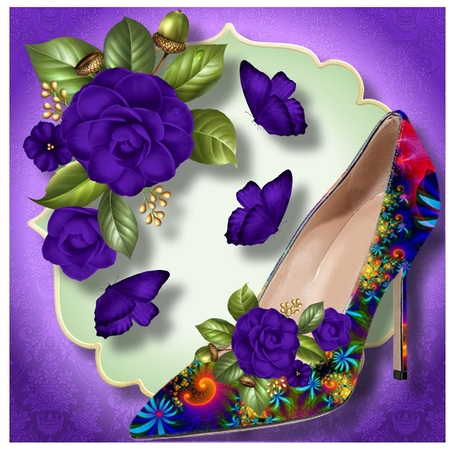 Fractal Shoe & Camellias - Purple by Davina Rundle