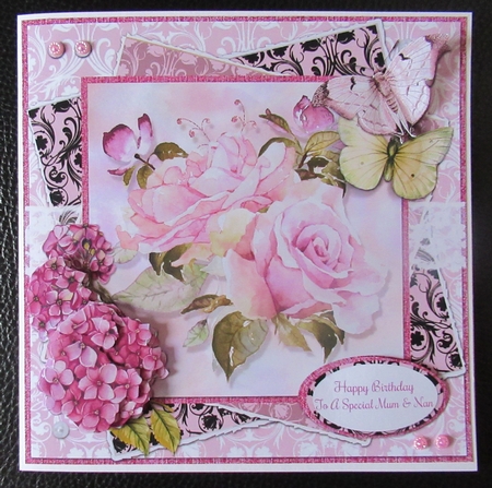 Pretty Pink 2: Roses & Hydrangeas 7 x 7 Card Mini Kit with Age Captions 30-90, 6 Sheets by Davina Rundle