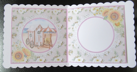 Summer Dreams 14: Beach Hut & Parasol 6 x 6 Card Insert with White/Cream Floral Background by Davina Rundle
