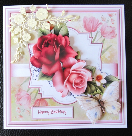 Summer roses and butterfly 7x7 by Davina Rundle