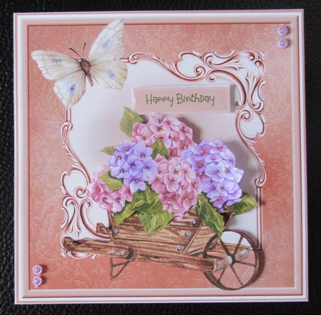 Wheelbarrow of Hydrangeas7x7 by Davina Rundle