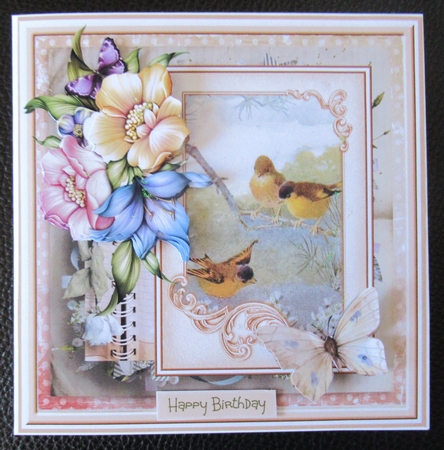 Yellow birds and flowers 7x7 by Davina Rundle