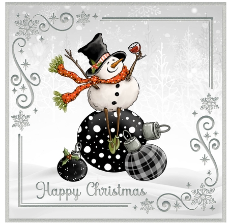 Snowman Wine & Black Baubles by Davina Rundle