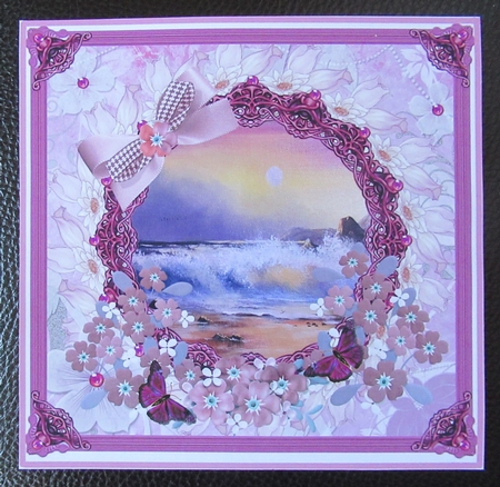 8 x 8 card topper. Surf at Sunset with decoupage by Davina Rundle