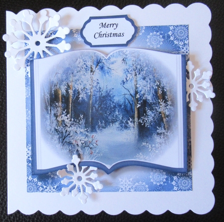 Open Book Scenic Christmas No Flowers - Blue Snowy Woods by Davina Rundle