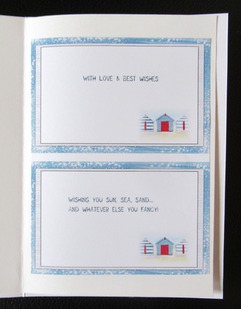 BEACH HUTS: 4 Beach-Themed Mini-Inserts, 1 Blank, 3 with Sentiments or Verse. by Davina Rundle