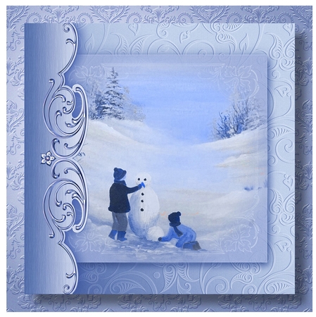Christmas Monochrome Blue No Flowers - Building A Snowman by Davina Rundle