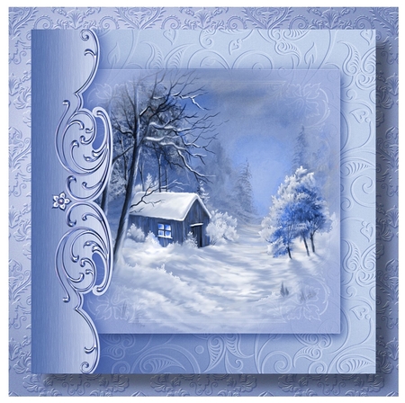 Christmas Monochrome Blue No Flowers - Cottage In The Woods by Davina Rundle