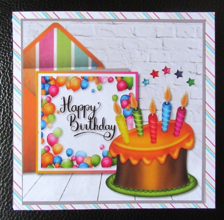 Colourful Cake and Card Birthday card topper by Davina Rundle