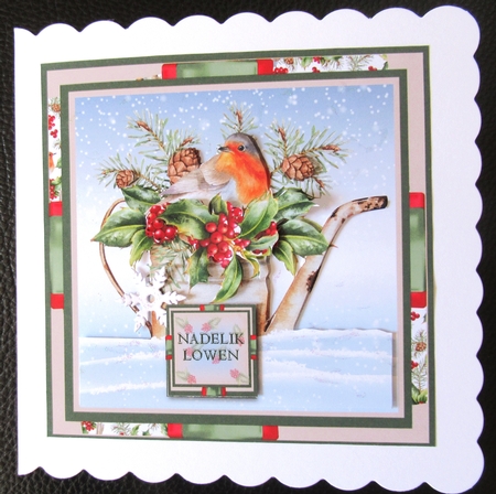 Robin on Watering Can card size 6 x 6 by Davina Rundle