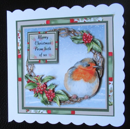 Robin Sitting on Christmas Wreath card size 6 x 6 by Davina Rundle