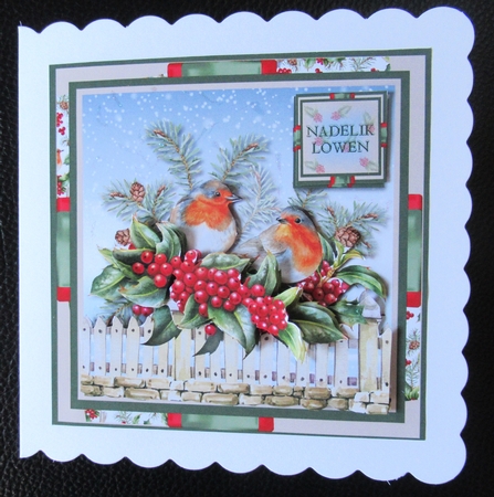 Two Robin sitting on fence card size 6 x 6 by Davina Rundle