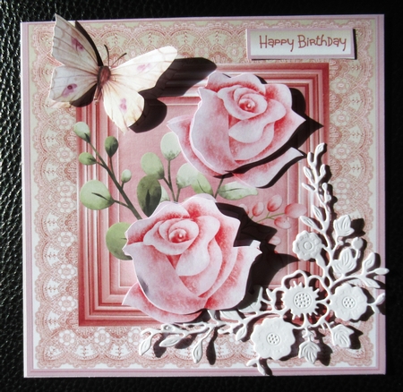 pink rose, butterfly and lace 7x7 by Davina Rundle