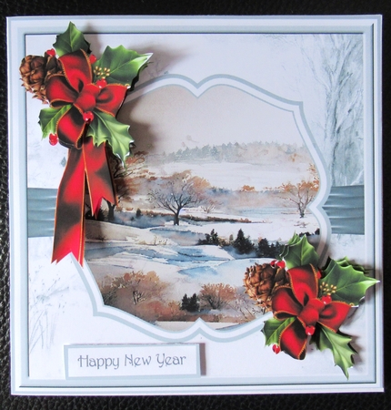 Winter landscape and holly 6x6 by Davina Rundle