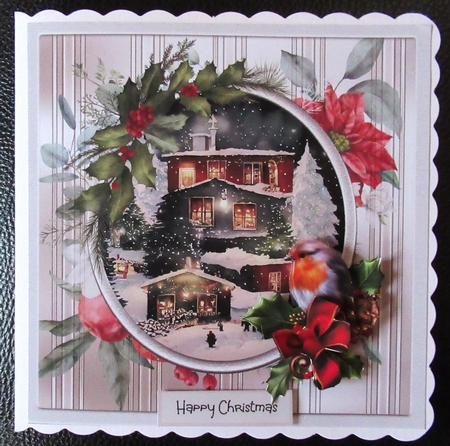 Christmas village and robin 7x7 by Davina Rundle