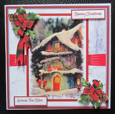 Decorated house with lights and holly 7x7 by Davina Rundle