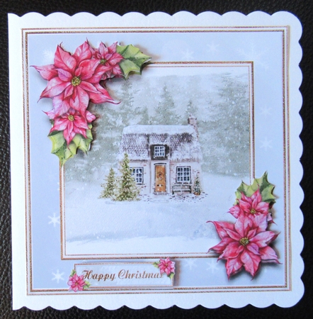 8x8 Cute Christmas Cottage Card Front with Decoupage & Sentiments Featured Gallery Photo