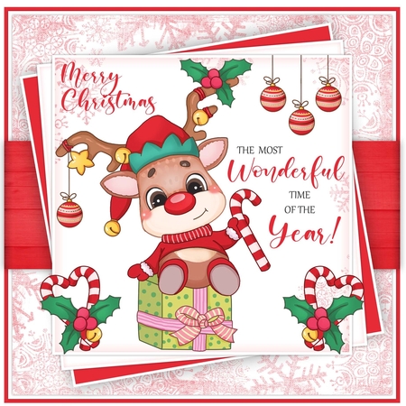 Merry Reindeer 6inch Quick Card by Davina Rundle