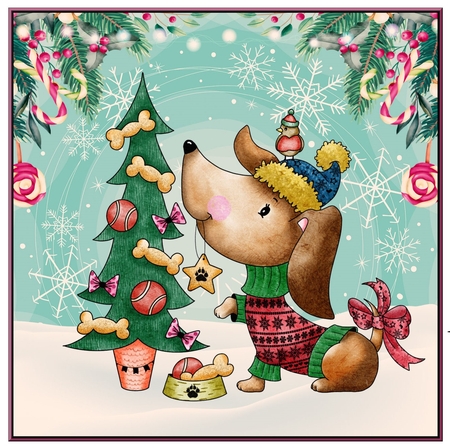 Sausage Dog Decorating the Tree by Davina Rundle