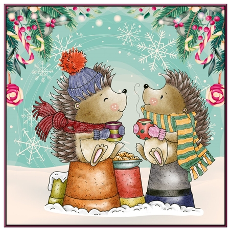 Winter Snuggles Hegehogs by Davina Rundle