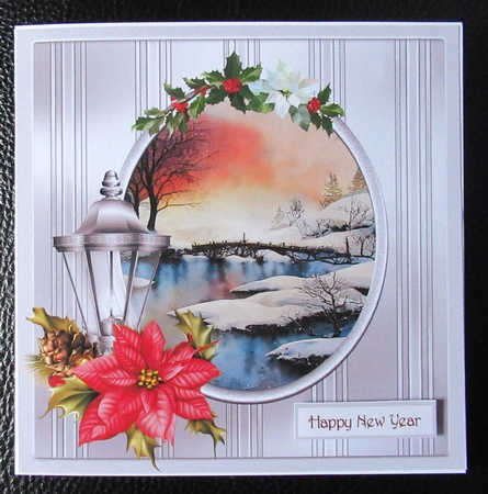 River in winter and poinsettia 7x7 by Davina Rundle