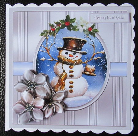 Snowman and frosted flowers 7x7 by Davina Rundle