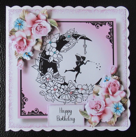 Crescent moon Fairy With Pink Roses by Davina Rundle