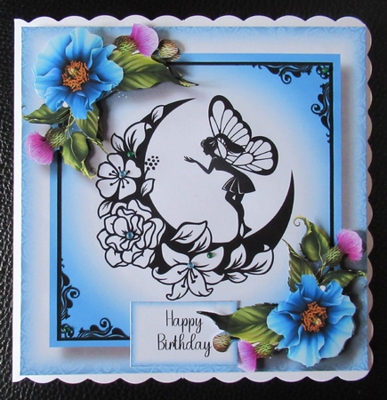 Crescent moon Fairy With Blue Poppies by Davina Rundle