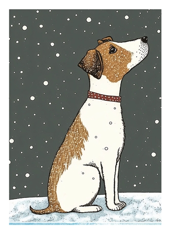 Jack Russell looking up at the snow by Davina Rundle