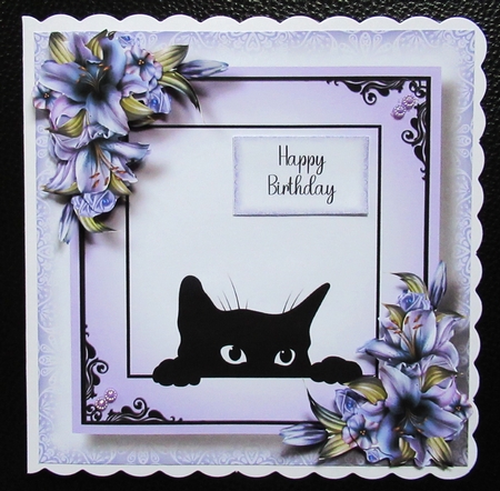 Peeking Cat With Purple Lilies by Davina Rundle